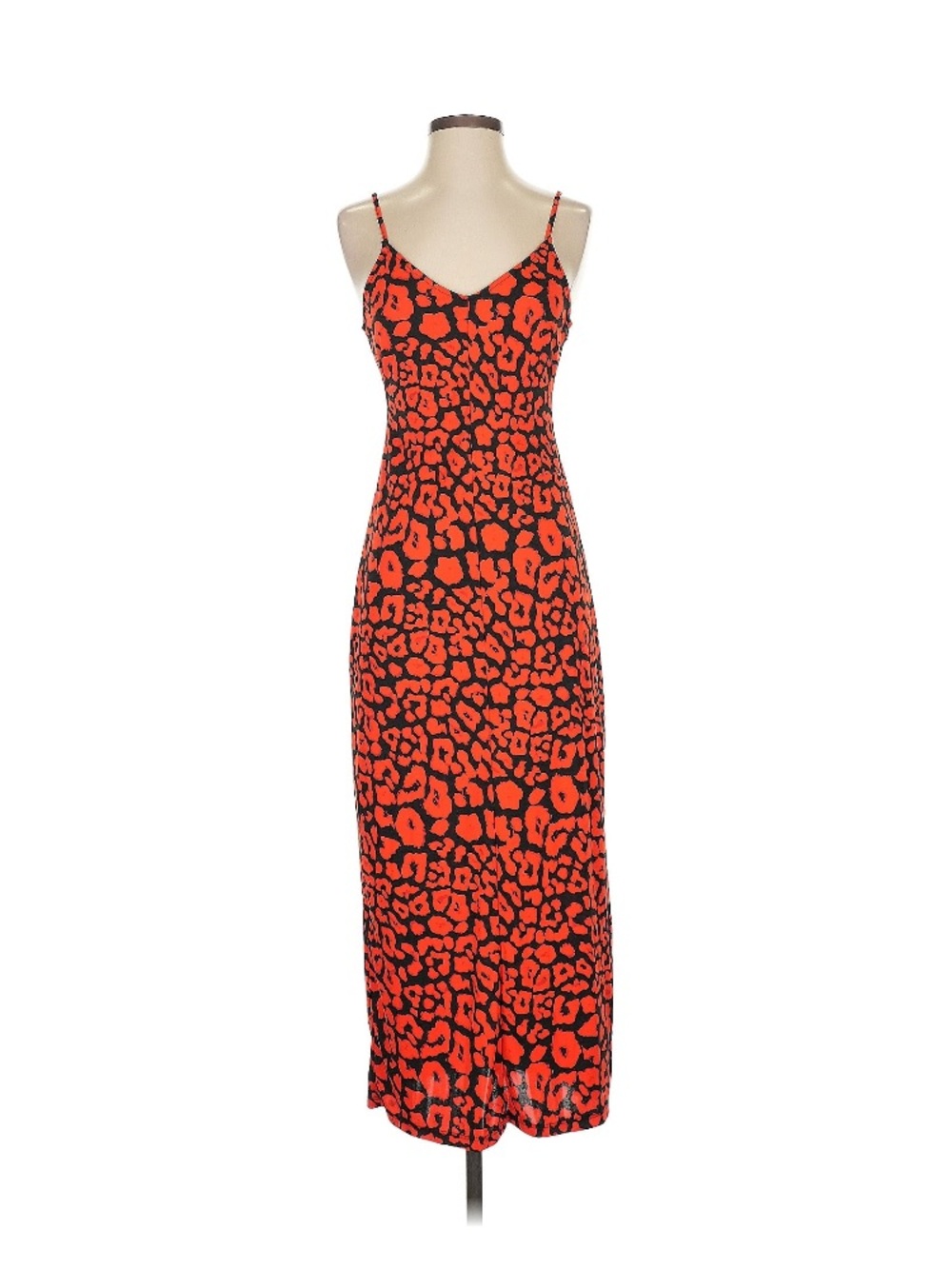 Urban Outfitters Red and Black Leopard-Print Slip Maxi Dress